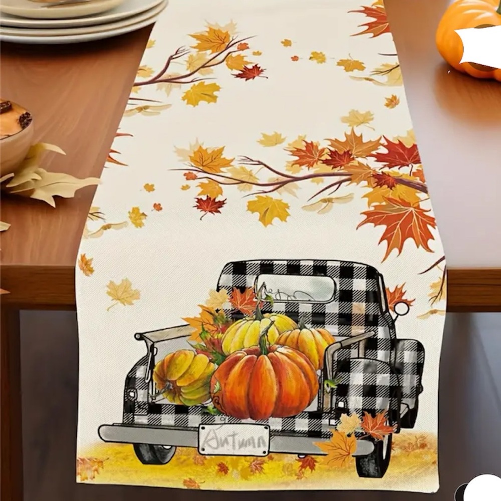SALE!! Autumn table runner trucks snd maple leaf NWOT